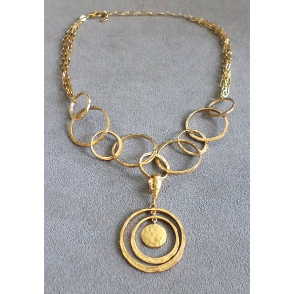 VERONESE 18k Gold Vermeil STERLING NECKLACE + RING SET Etrusca - Hammered -Italy - Picture 2 of 13